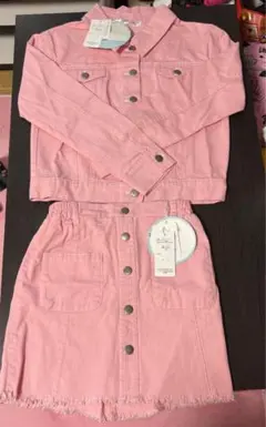デニム ジャケット スカートピンク セットアップ