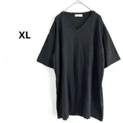 Vネック Tシャツ 総柄 幾何学模様 ブラック 大きいサイズ