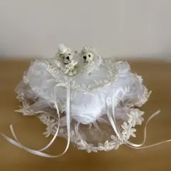 ハート型リングピロー ペアベア　ホワイト　結婚式　二次会