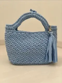 お値下げハンドメイド　ズパゲッティ　模様編みバッグ　タッセル付き