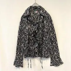 エムエフエディトリアル　長袖シャツ　ブラウス　ダマスク柄　フリル　個性的　M