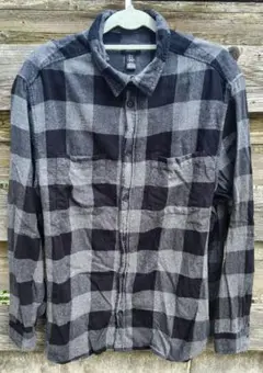 H&M チェック柄 長袖シャツ グレー ブラック XL