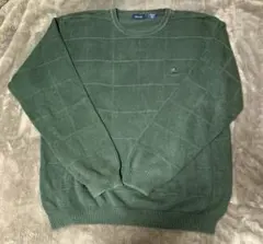 IZOD 厚手コットン ニットセーター XL モスグリーン オーバーサイズ