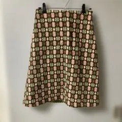 花柄ひざ丈スカート 毛ナイロン　レトロ　Jocomomola ピンク緑茶色　40