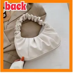 最終値下　円形ミニバック　ポーチ　肩掛けバック　バッグ　絞り レザー ホワイト