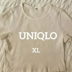 ユニクロ　UNIQLO　リブクロップド丈Tシャツ　白　ホワイト　半袖　XL