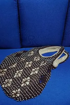 ハンドバッグ/ビーズ/ブラウン×シルバー/布/あみ/お洒落/希少