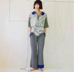 PAMM リブ編みフレアパンツ グレー・ブルー
