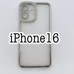 iPhone16ケース　レンズ保護　キラキラ　ラインストーン　シルバー