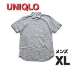ユニクロ メンズ 半袖チェックシャツ XL ホワイト×ブルー