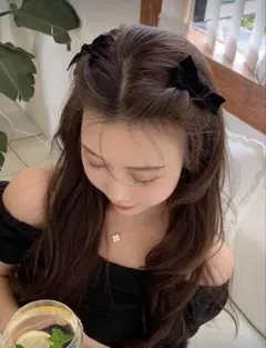 ベルベット リボン ヘアクリップ 黒 ブラック ベロア