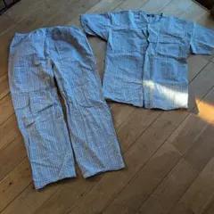 青と白のチェック柄ルームウェアセット　パジャマ　L