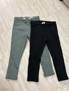 ZARA kids リブ編みレギンス 2点セット 92cm ブラック　グリーン