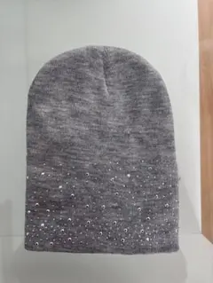 ビーズ装飾 グレー ニット帽