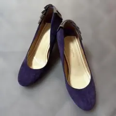 オリエンタルトラフィック　紫色リボン付きスエード風パンプス