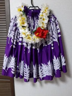 フラダンス用紫色スカートとレイと髪飾りセット