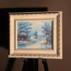 手書き油絵 山河の風景 額付 絵画 インテリア 油彩画