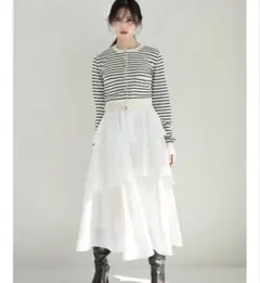 【新品未使用タグ付】Sustainableニットカーデ　ティアードスカートset