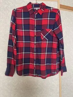 UNIQLO 赤とネイビーのチェック柄長袖シャツ　Mサイズ