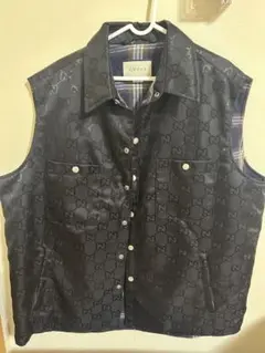 GUCCI ネイビー ダウンキルティングベスト 裏地GGモノグラム GUCCI ネイビー ダウンキルティングベスト 裏地GGモノグラム
