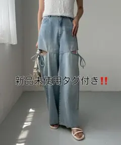 oneafteranotherNICECLAUPサイドあきリボンワイドデニムのサムネイル
