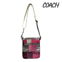 COACHコーチ パッチワーク シグネチャーショルダーバッグピンク系 キャンバス