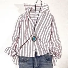 美品 フランク&アイリーン SILVIOスキッパーシャツ ストライプ M