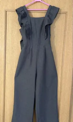 GRL グレイル　バックリボンショルダーフリルオールインワン　グレーMサイズ