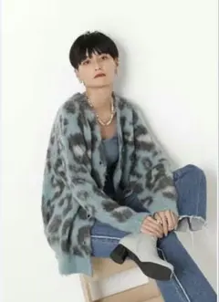 美品 ROSE BUD レオパードニットカーディガン ブルー