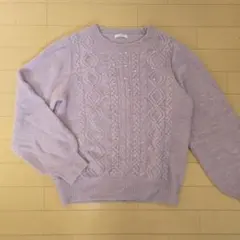 薄紫 ケーブル編み ニット セーター 長袖