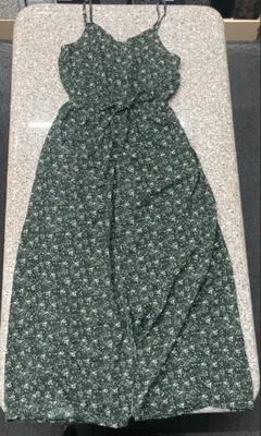 緑色花柄マキシ丈キャミサロペット
