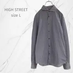 『HIGH STREET ハイストリート』ドット柄シャツ【L】ネイビー 水玉
