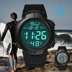 HONHX 腕時計 多機能 ダイバーズウォッチ 3気圧防水 デジタル