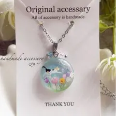 猫と虹　お花＊レジンネックレス