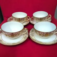 オールドノリタケ　クリスマスボウル　カップ&ソーサー　4客セット