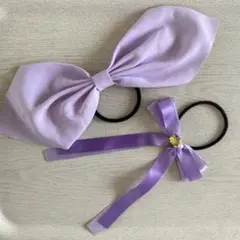ヘアゴム　リボン　パープル系　2つセット