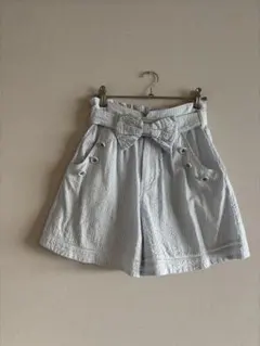 メゾピアノ　水色ストライプリボン付きショートパンツ