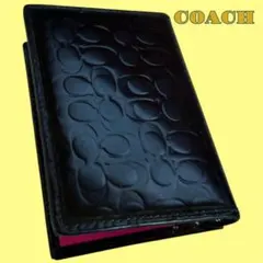 【COACH】コーチ シグネチャー柄 型押し カードケース 定期入れ 黒&ピンク