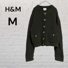 H&M ショート丈 ニットカーディガン カーキ 金ボタン　冬服　M きれいめ