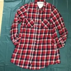 レッド系チェック シャツワンピース ネルシャツ Lサイズ