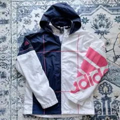 adidas ナイロンジャケット ウインドブレーカー白/ネイビー/ピンク