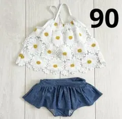 子供 お花 水着 セパレート水着 ビキニ 90