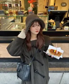 【PINUE】ロングダッフルコート (CHACOAL) PINUE ロングダッフルコート（charcoal） 美シルエットロング