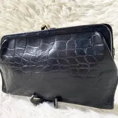 IL BISONTE イルビゾンテ　レザー　財布　がまぐち　クロコ型押し　黒　革