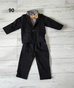 キッズ フォーマルスーツ　90　チェック　蝶ネクタイ