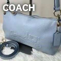 COACHハンド・ ショルダーバッグ ホースアンドキャリッジ2wayレザー 水色