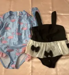 フラミンゴ柄長袖水着とリボン付き水着セット