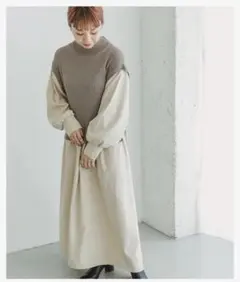 【未使用】ＩＴＥＭＳ　ＵＲＢＡＮ　ＲＥＳＥＡＲＣＨ　ニットベストドッキングワンピ