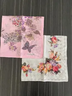 Christian Dior 花柄ハンカチ 2枚セット