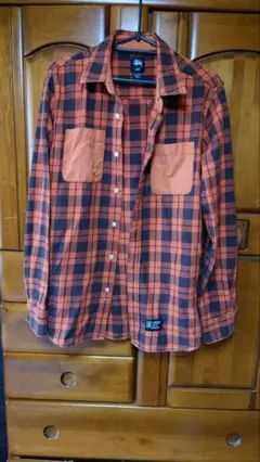 Stussy 20th Surplus M オレンジチェックネルシャツ